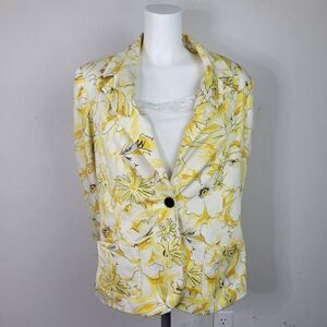 Harve Benard Yellow‎ Floral Print Single Button Closure Blazer